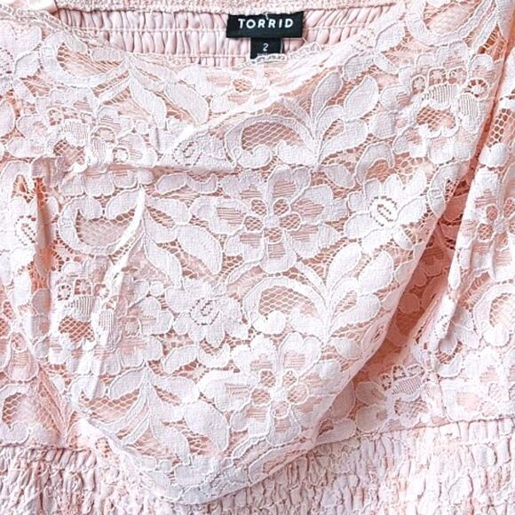 NEW TORRID PLUS SIZE LACE Square Neck Pink Smocked Crop Top Tank 2X - Picture 7 of 16